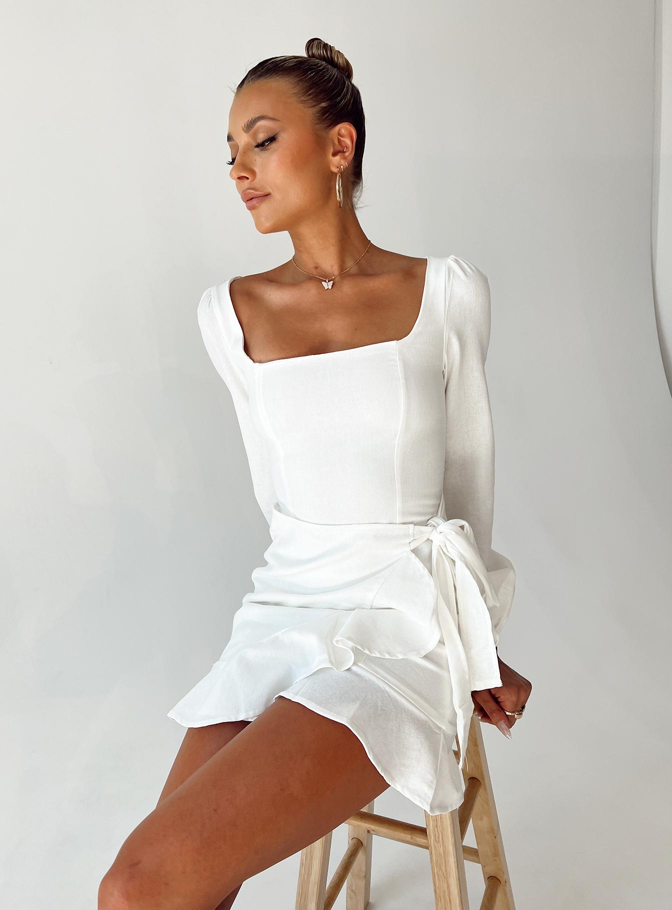 white square neck dress